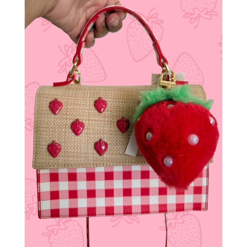 Betsey Johnson Strawberry Gingham Crossbody Bag Red Straw NWT BM30611